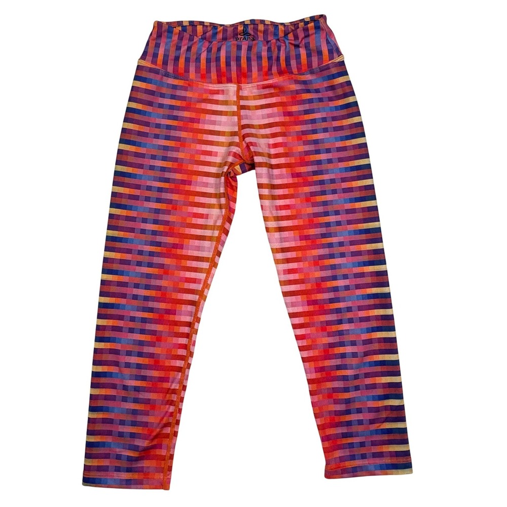 prAna Womens XS Geometric Pixel Print Cropped Leggings Multi-Color Yoga Gym